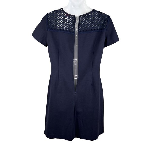 Brooks Brothers Red Fleece Womens XL Navy Eyelet Lace Yoke Shift Dress Stylish - Picture 3 of 15